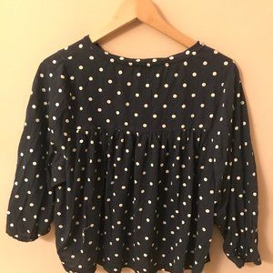 J CREW Black Blouse Long Sleeve White Dots